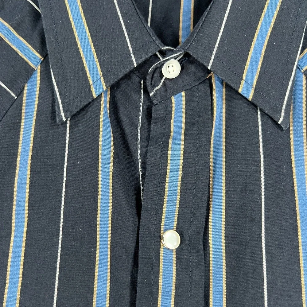 Plains Western Wear Shirt‎ Mens XL Extra Large Blue Striped Short Sleeve Snap